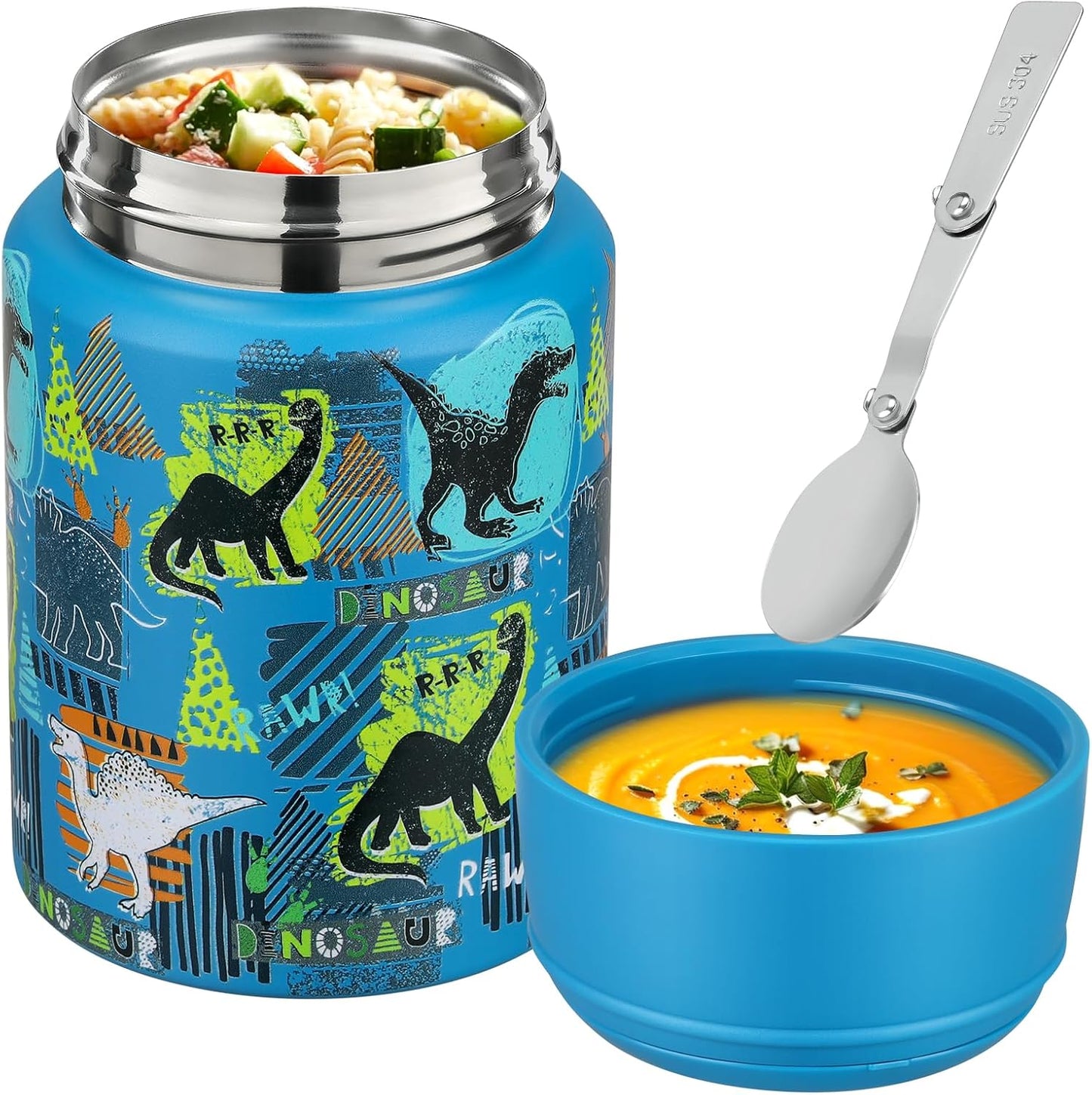 Termo sopa 17oz acero inox asa cuchara plegable azul