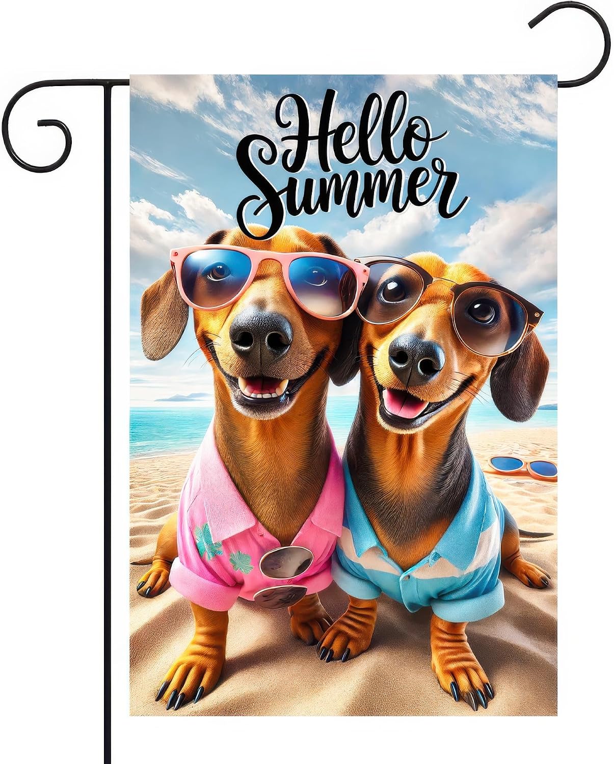 Bandera perro salchicha hello summer 12x18pulg doble cara exterior