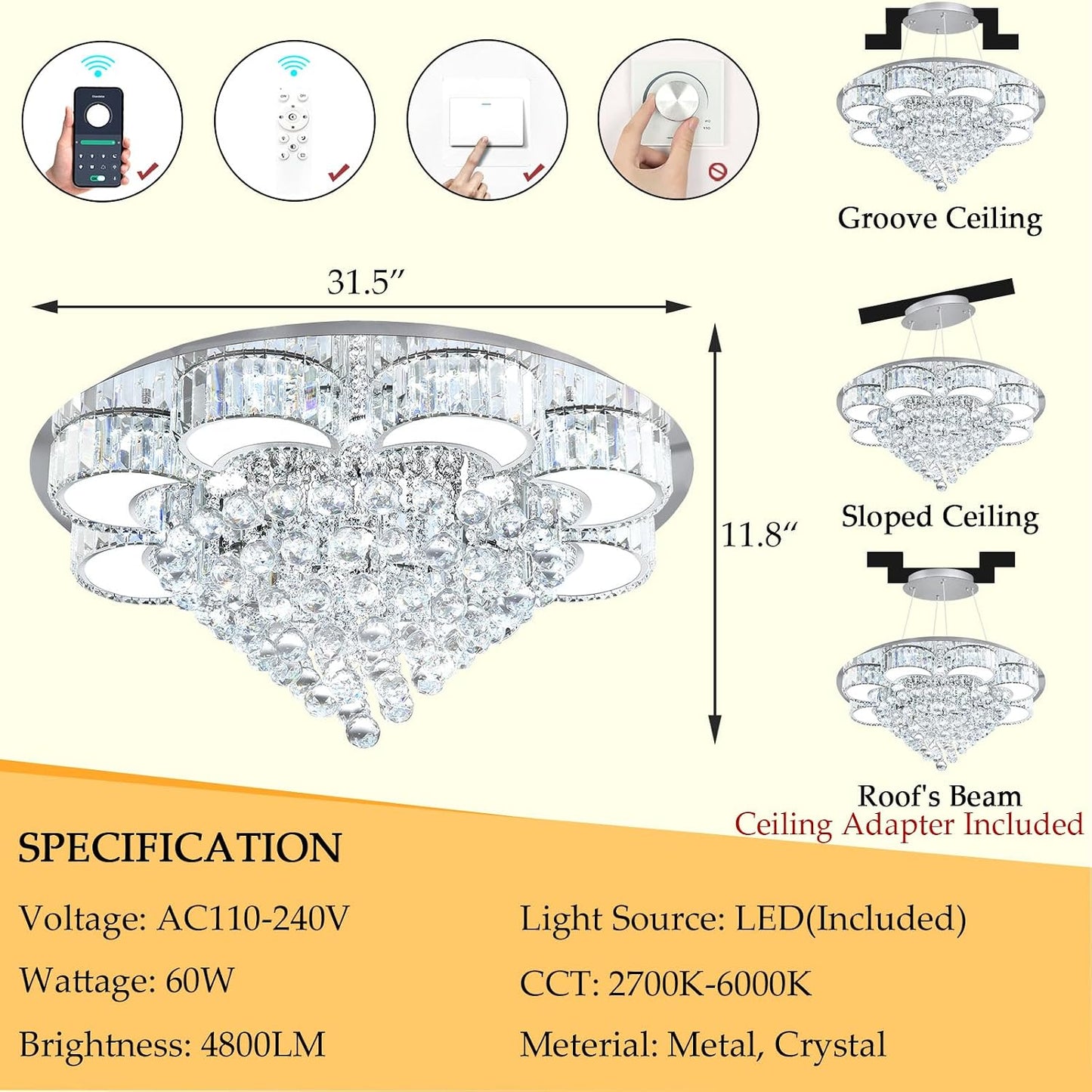 Candelabros cristal plata LED regulables sala comedor