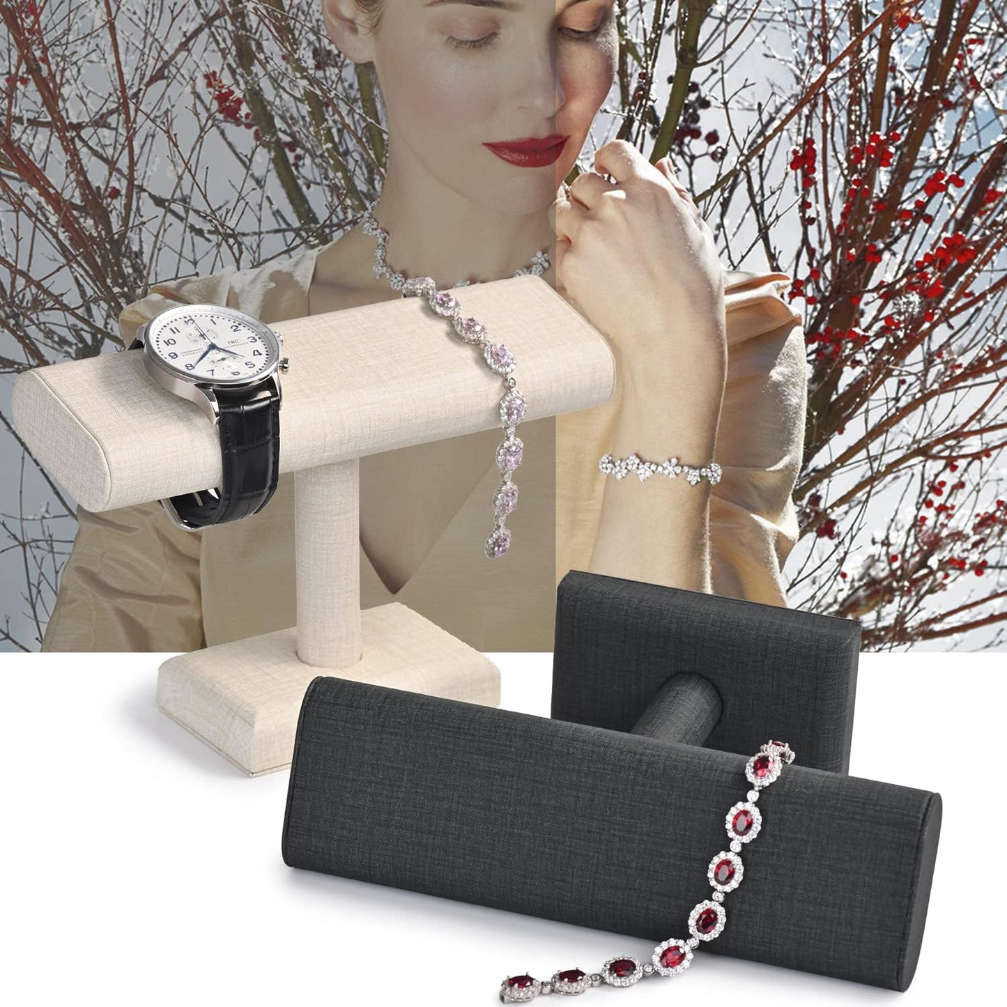 Soporte exhibición reloj cuero barra T joyería hogar