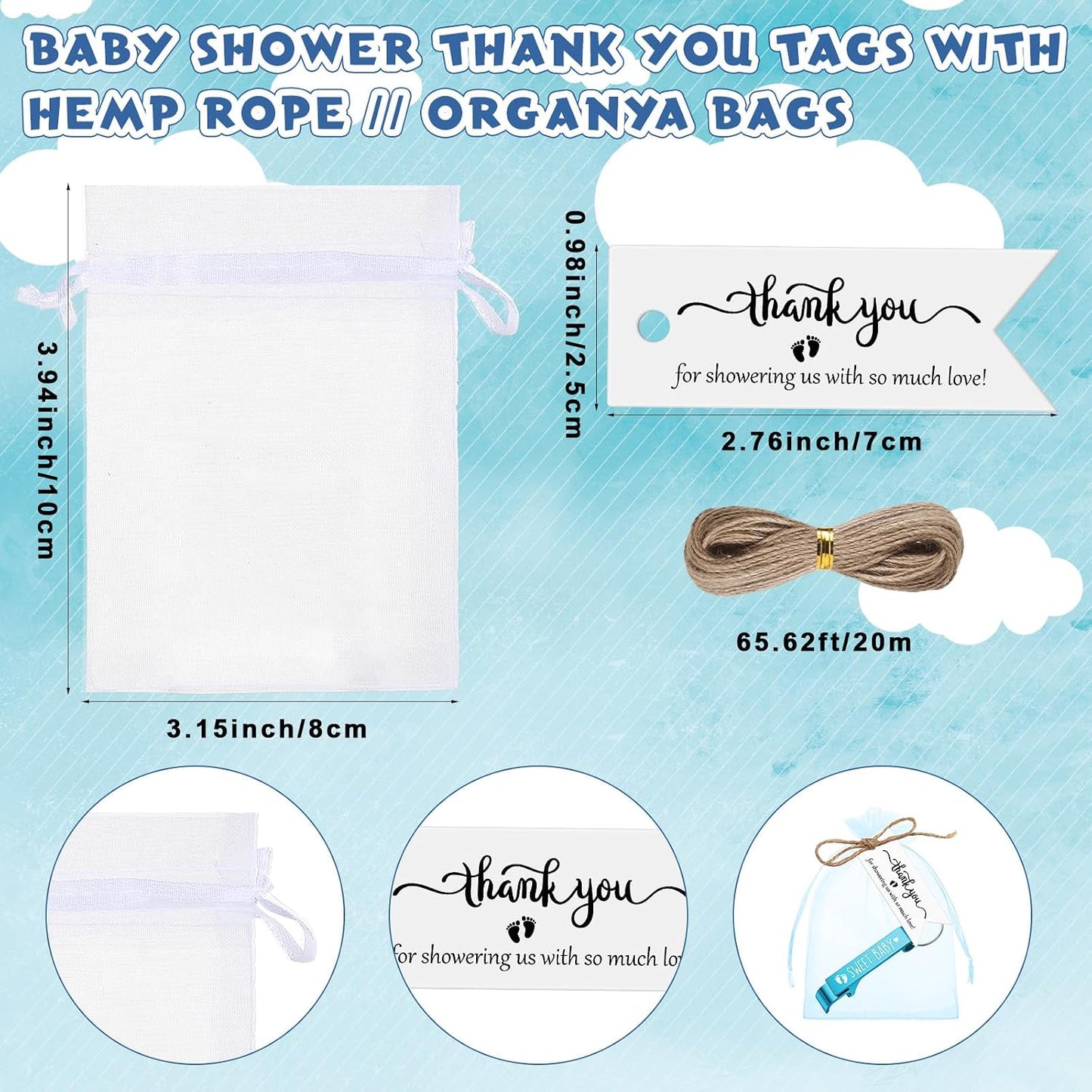50 Set Regalo Baby Shower Azul con Etiquetas y Llaveros