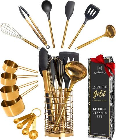 Set 15 Pzas Utensilios Cocina Silicona Antiadherente Sin BPA