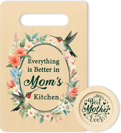 Tabla cortar con posavasos regalo mamá cumpleaños