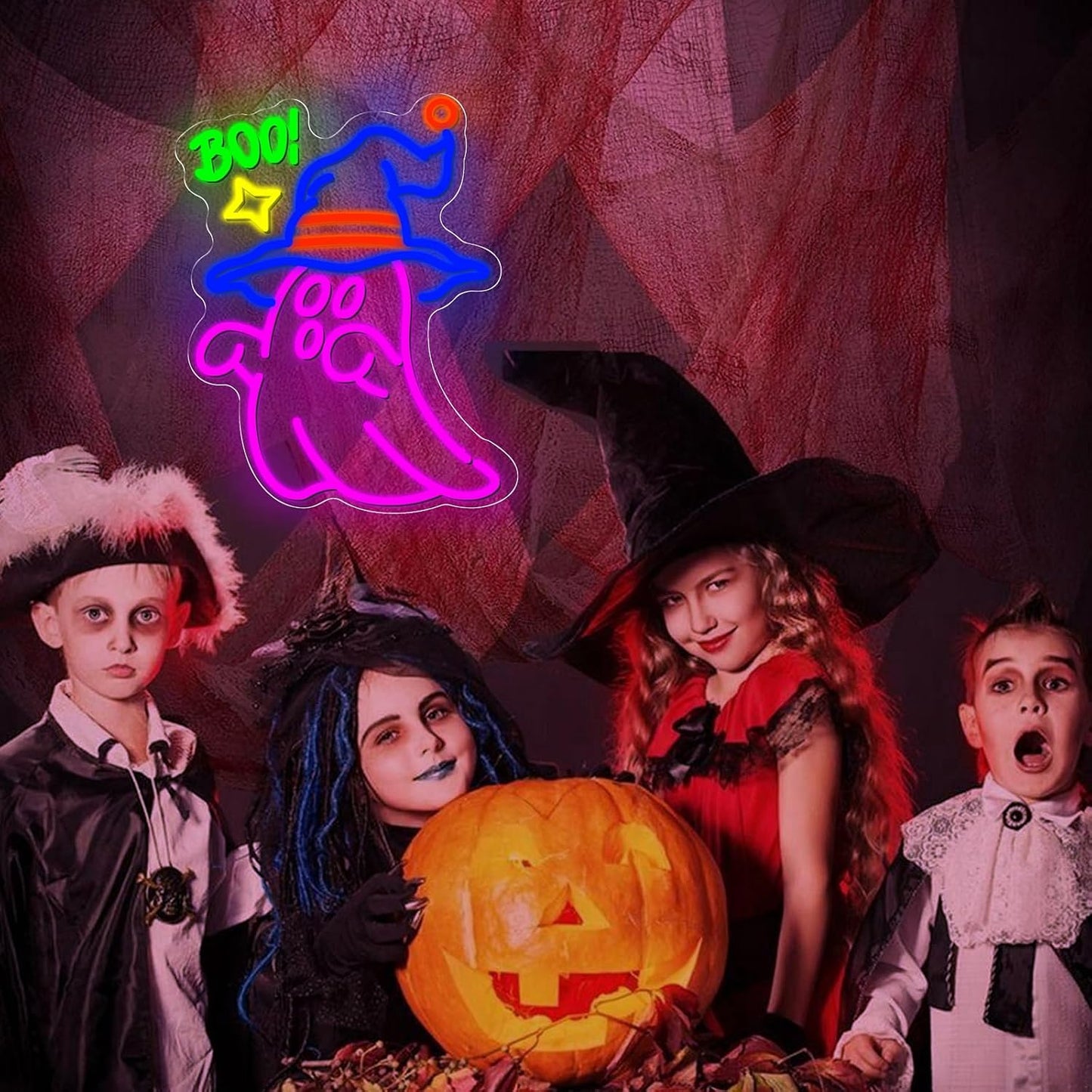 Letrero neón Boo LED ajustable Halloween