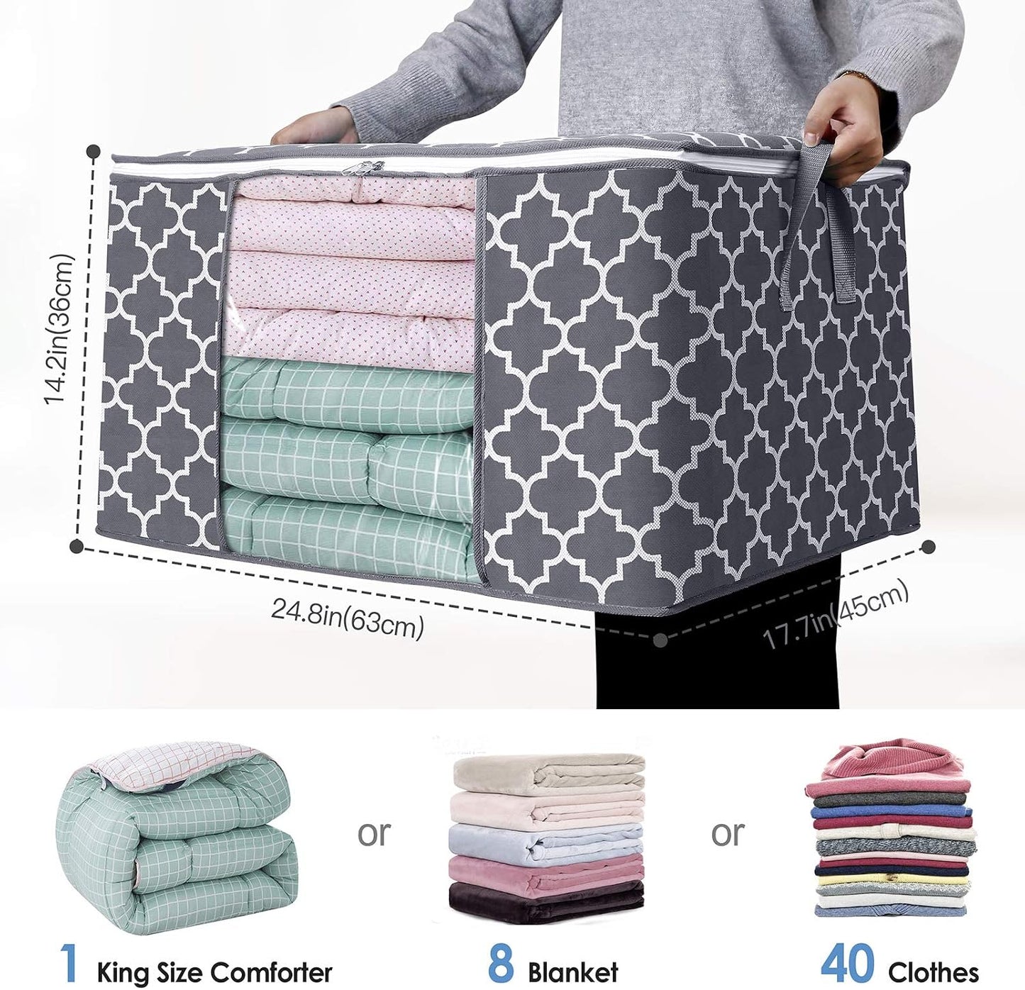 Bolsas almacenamiento ropa cama edredones plegable gris