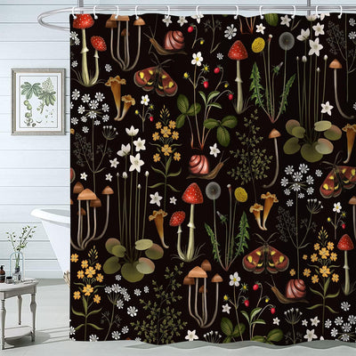 Cortina ducha retro hongos hadas flores 72x72pulg