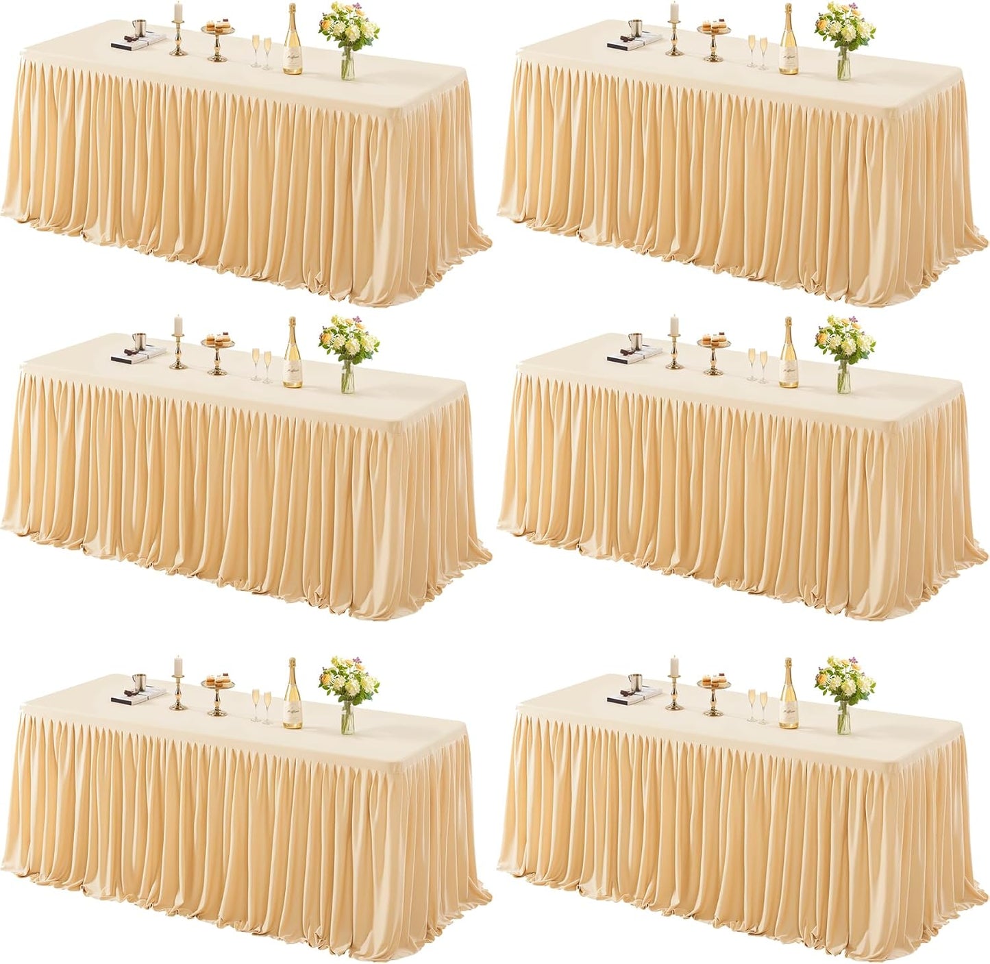 6 Pzas Manteles Champagne 8ft para Mesa Rectangular con