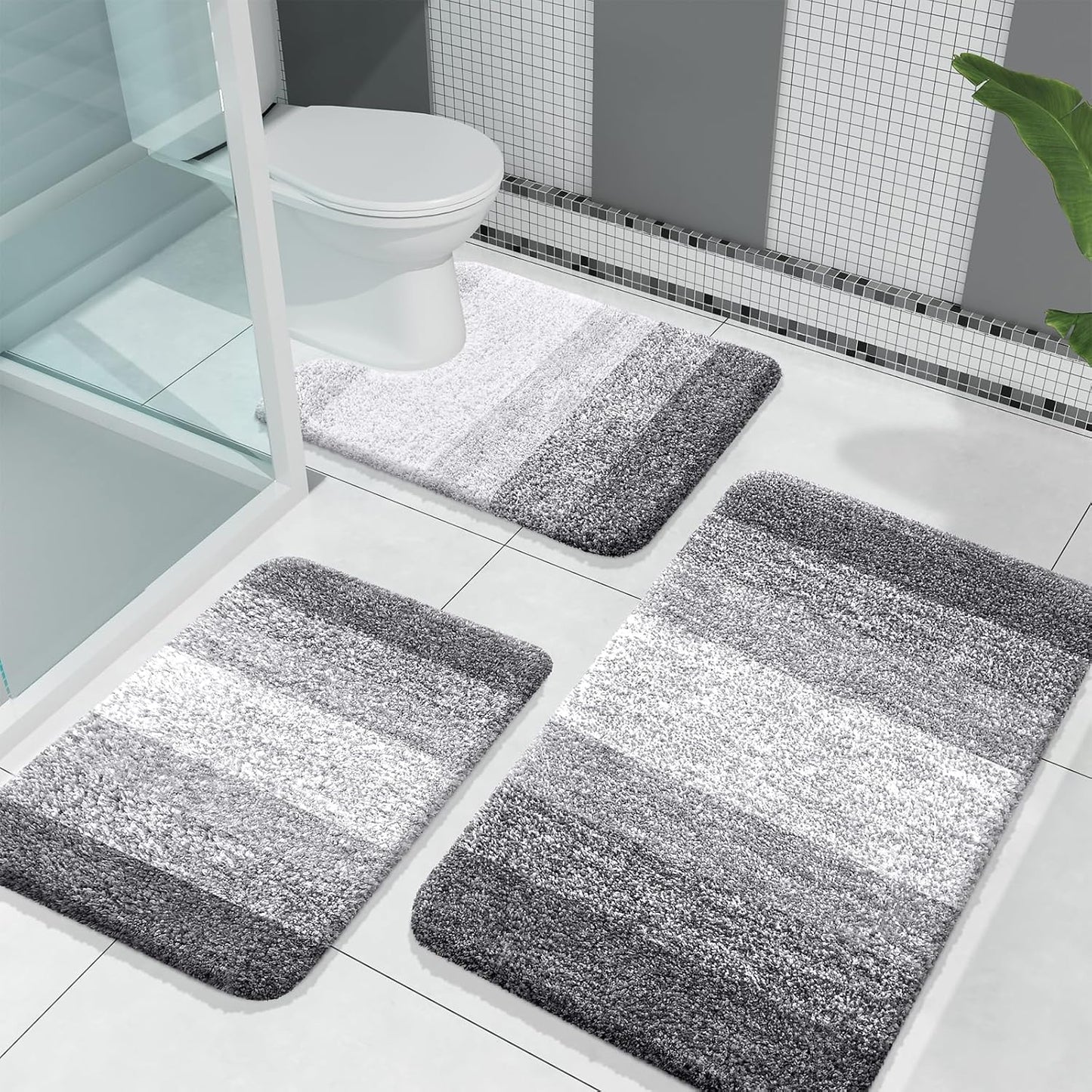 Set 3 alfombras baño microfibra suave y absorbente