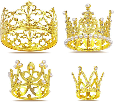 4 Pzas Coronas Doradas Mini Tiara Princesa Bebé Boda Cumpleaños