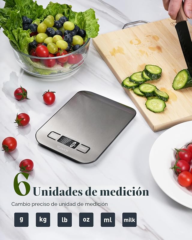Báscula cocina digital 11lb pantalla LCD tara compacta acero