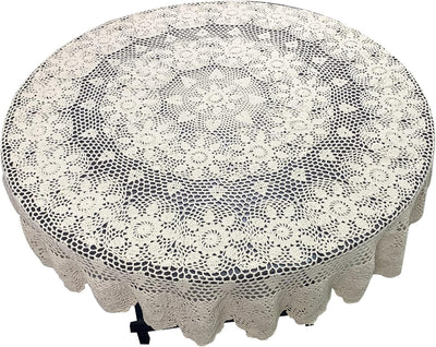 Mantel crochet beige 90pulg algodón rústico comedor