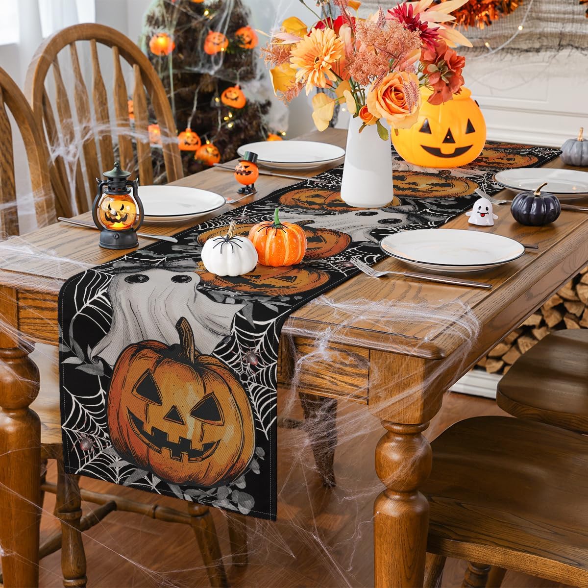 Camino mesa Halloween fantasma araña 13x90pulg