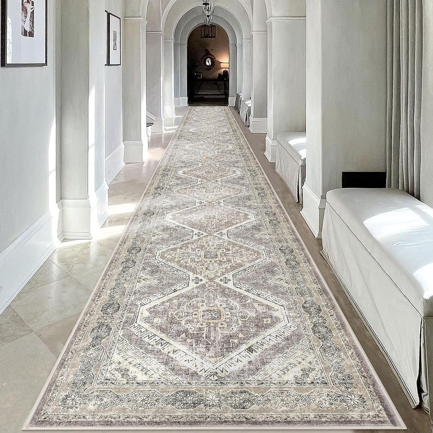 Alfombra lavable antiderrap 2.6x18ft color marfil