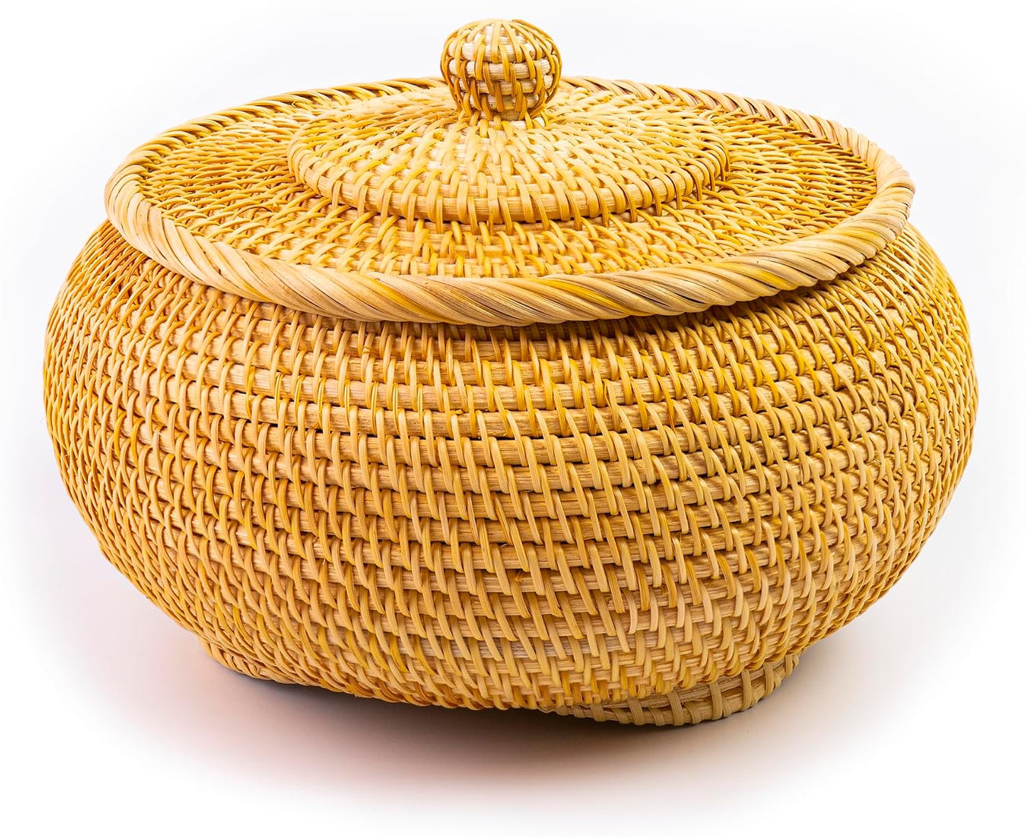 Cesta ratán redonda tejida a mano con tapa 8.6x5.1"