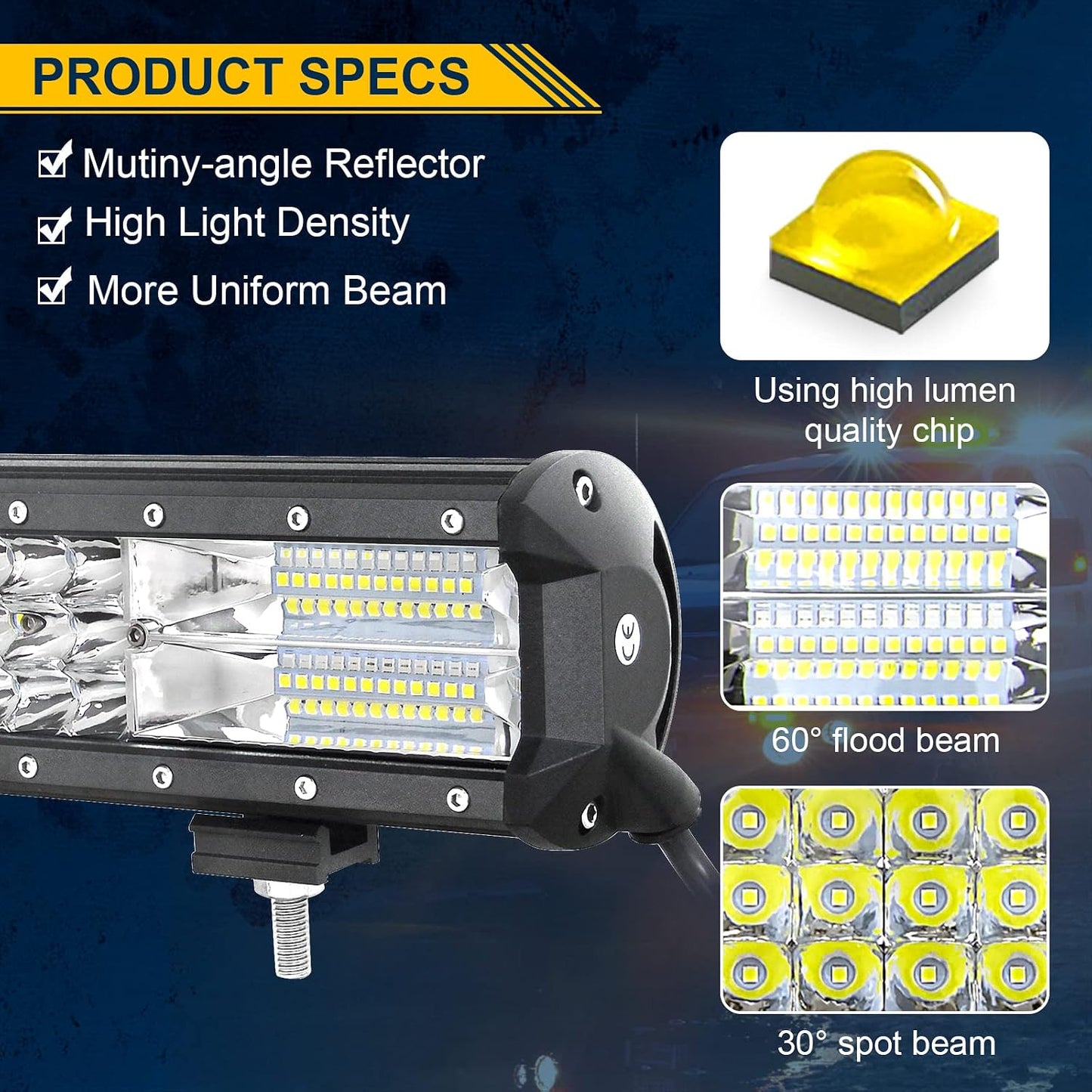 Barra LED triple fila 18" 252W impermeable Jeep ATV