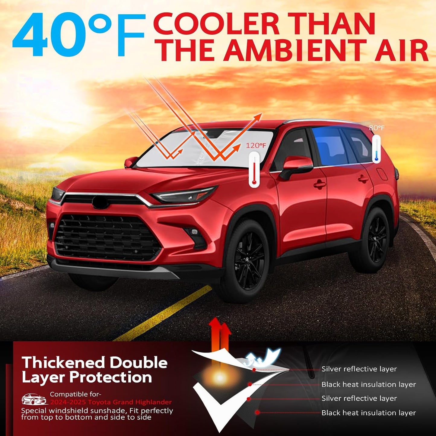 Parasol plegable para Toyota Grand Highlander 24-26