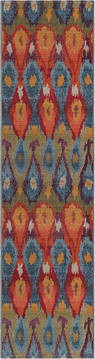 Alfombra área Ikat 2x8ft multi/borgoña