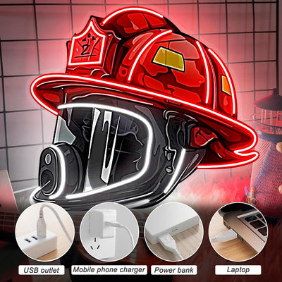 Letrero neón USB para casco bombero decoración estación