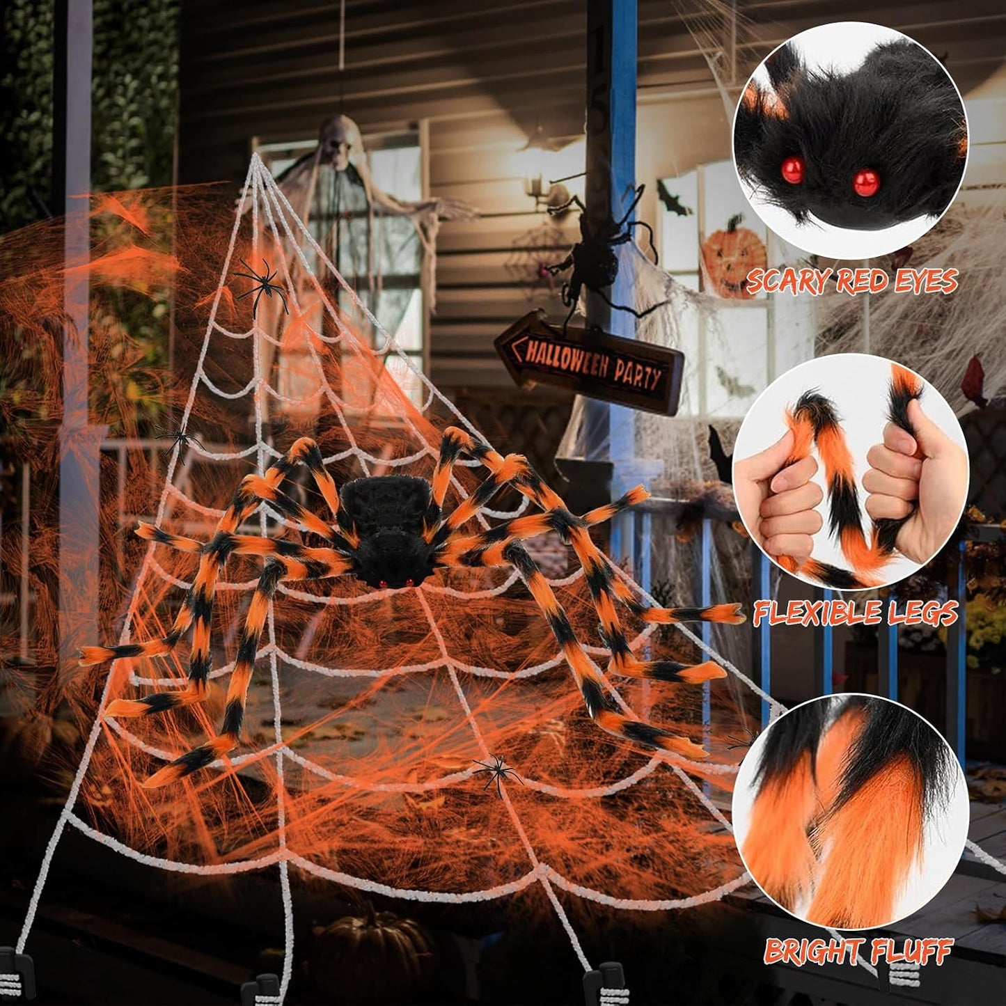 Telaraña Halloween 200pulg araña triangular peluda