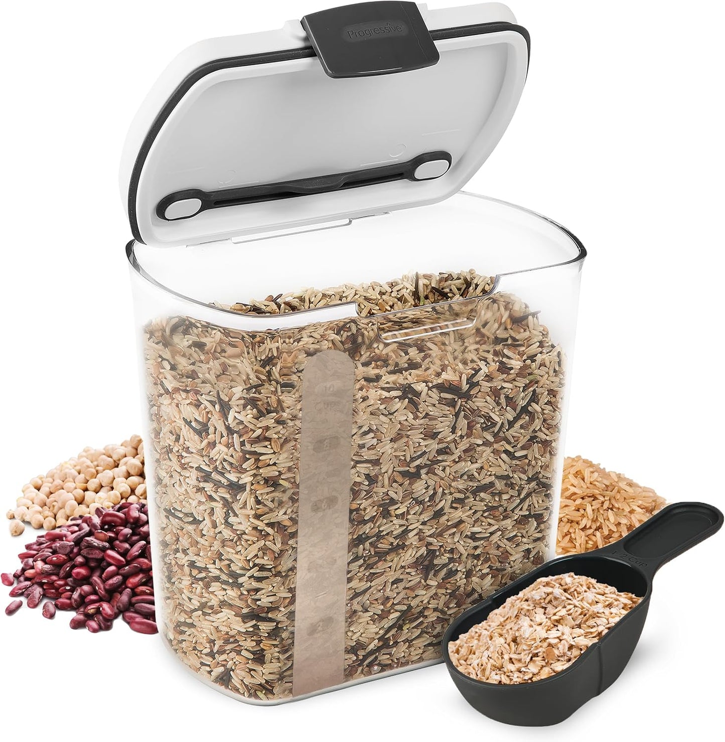 Contenedor plástico 2.5qt para grano tapa bisagra transparente