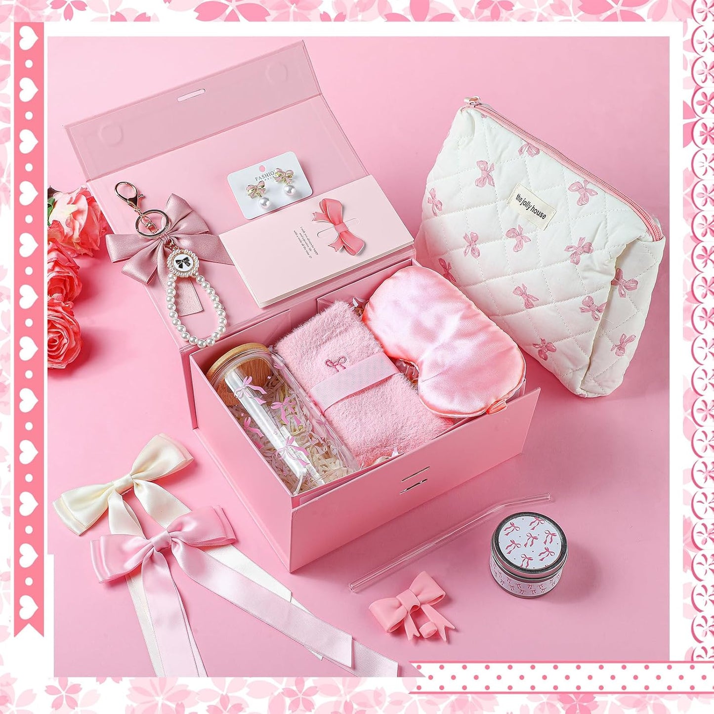 Set lazo rosa cesta cumpleaños mujer adolescente niña