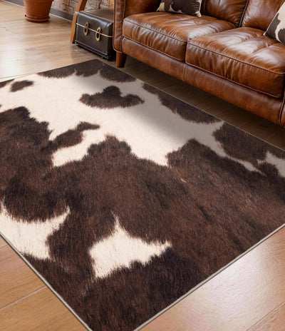 Alfombra piel vaca 4x6ft marrón sala suave lavable pelo bajo