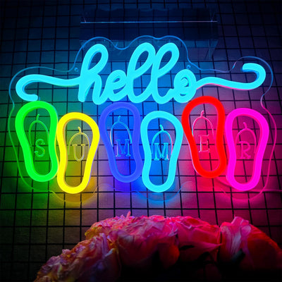Letrero neón Hola Verano luz LED USB para pared dormitorio