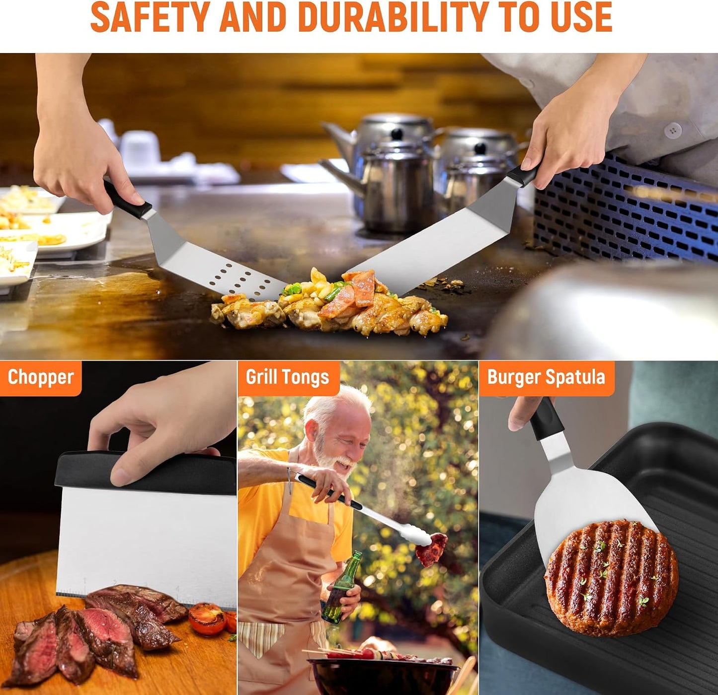 Kit 20 espátulas acero inox para parrilla con bolsa