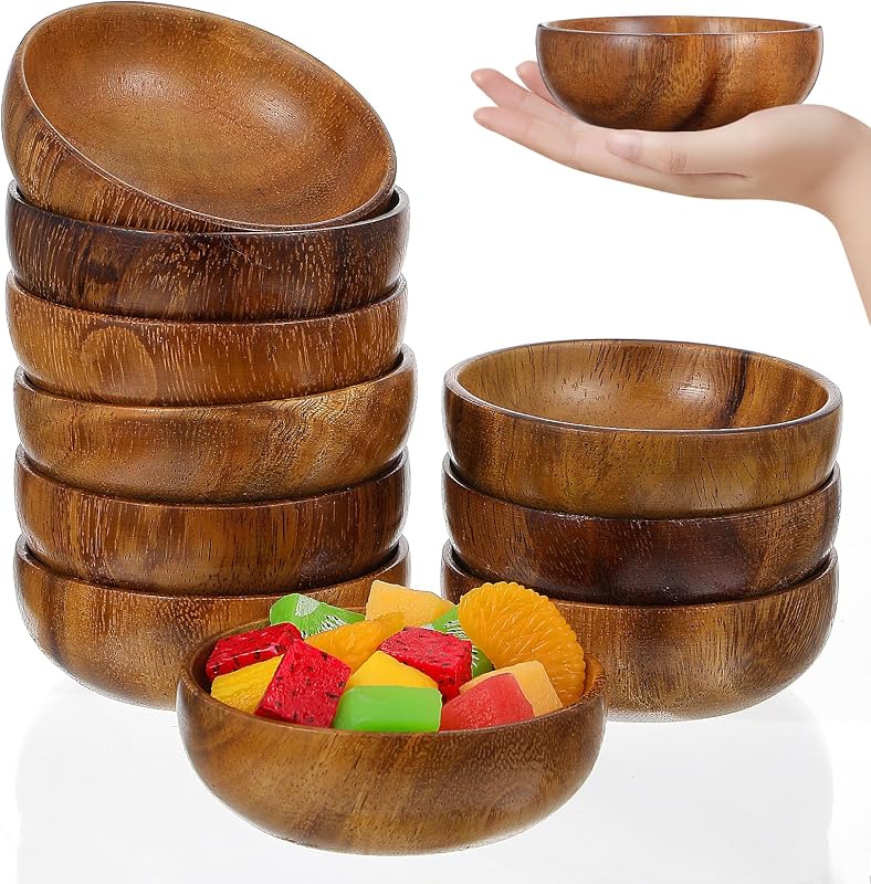 10 Cuencos Acacia Mini Bandeja Calabash Salsa