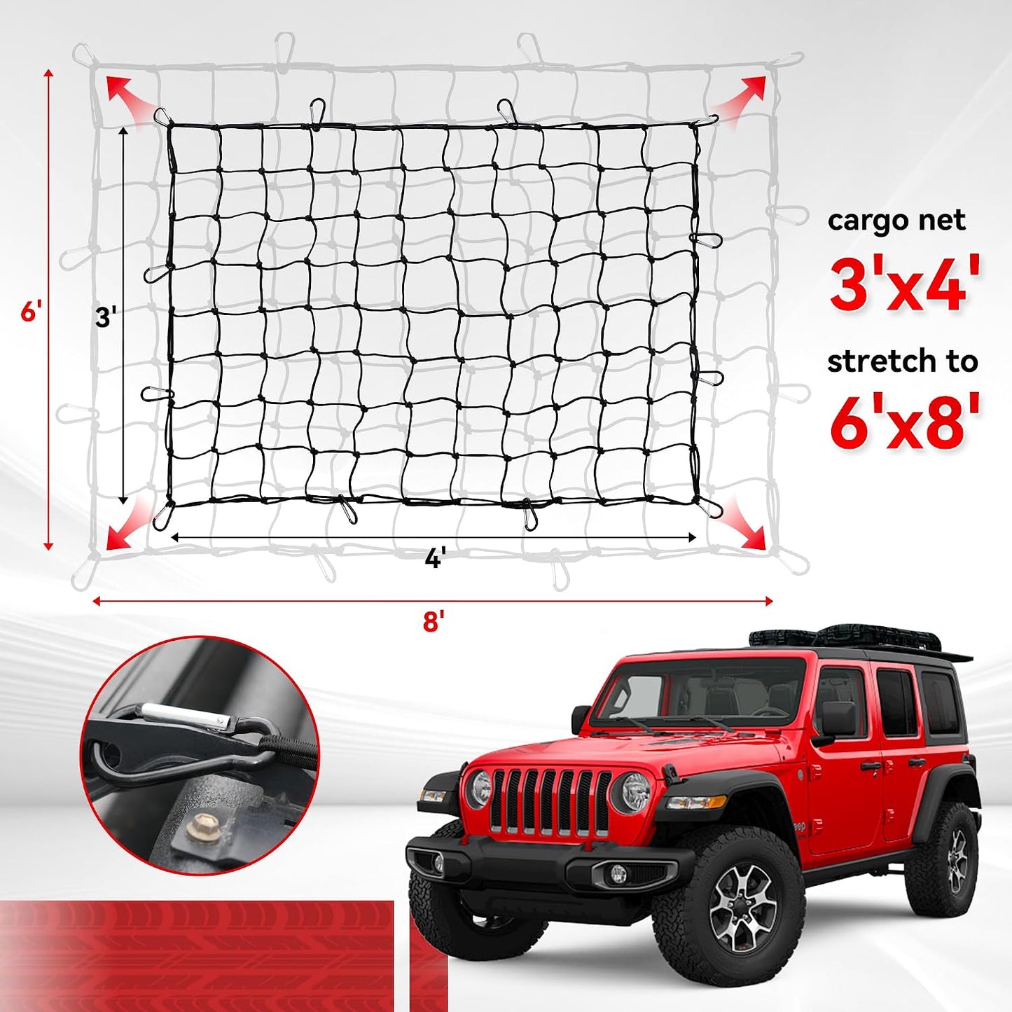 Red carga resistente 3x4ft con 12 mosquetones metal para camiones