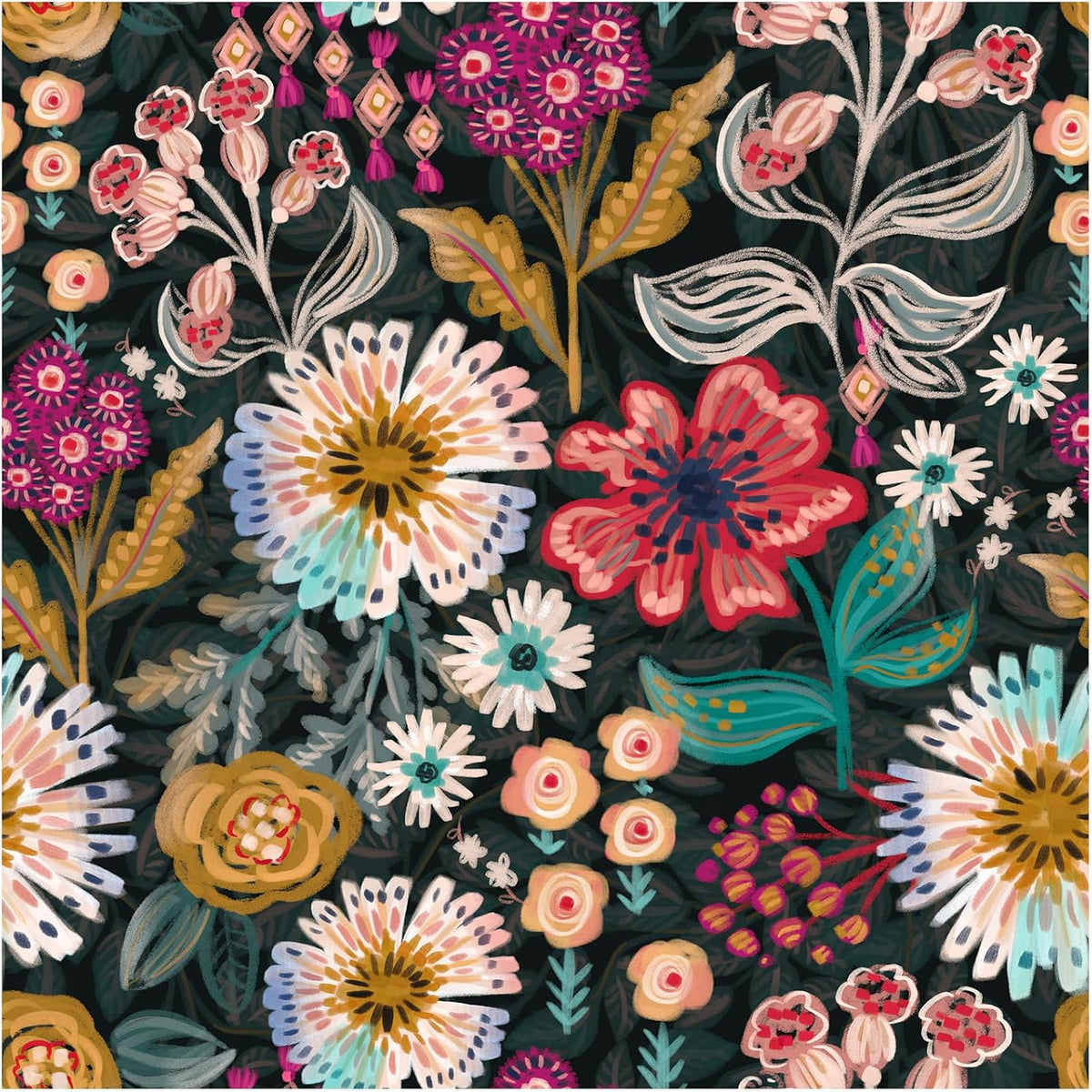 Papel tapiz floral oscuro 17.3x32.8pulg