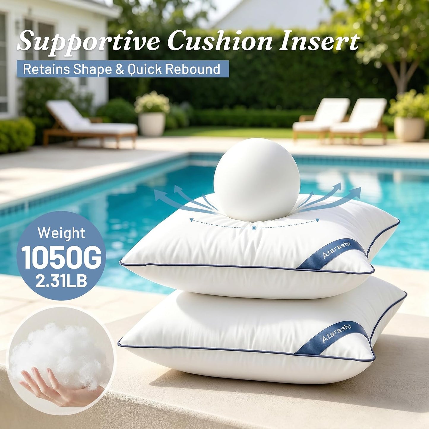 2 Pzas Relleno Almohada Exteriores 22x22pulg Impermeable Blanco
