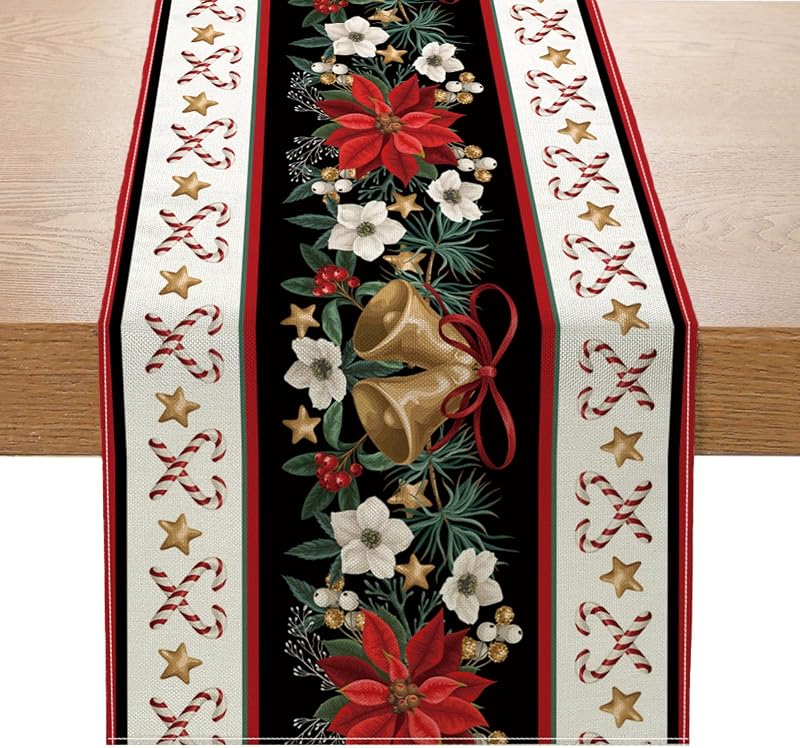 Camino mesa navidad 13x72pulg campanas flores nochebuena
