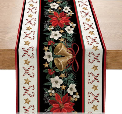 Camino mesa navidad 13x72pulg campanas flores nochebuena