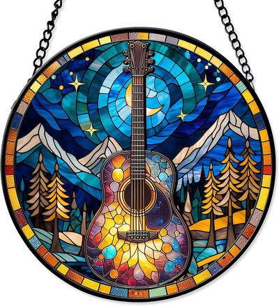 Atrapasoles de guitarra vidrio colorido para hogar y oficina