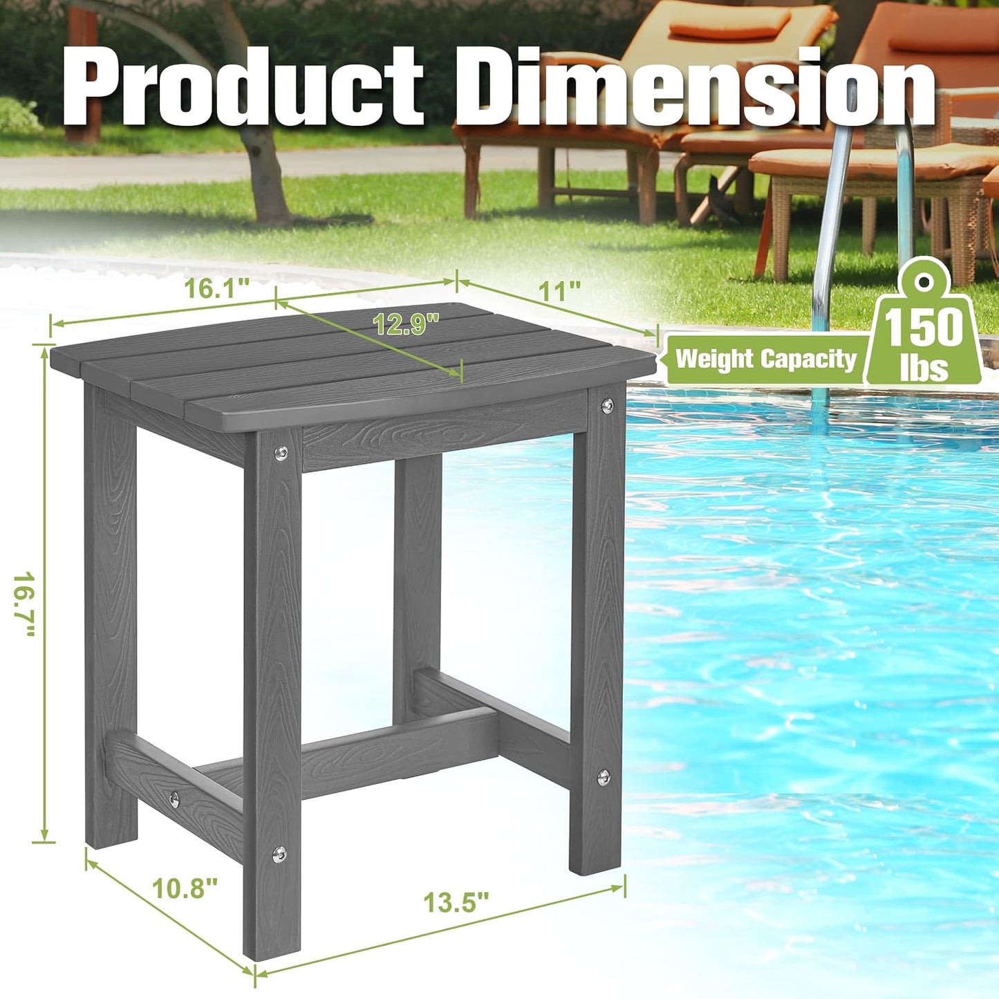 Mesa auxiliar Adirondack impermeable para patio piscina
