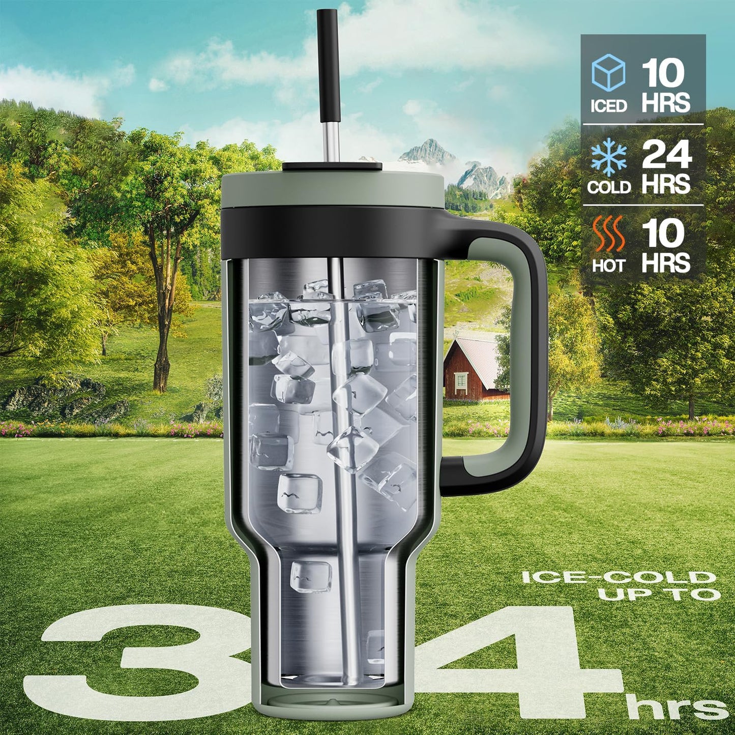 Vaso acero inox 40oz con tapa 2en1 a prueba de fugas