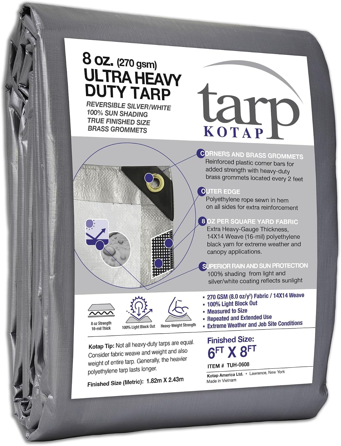 Lona poliéster reversible 16mil UV100 6x8ft Plata-Blanco