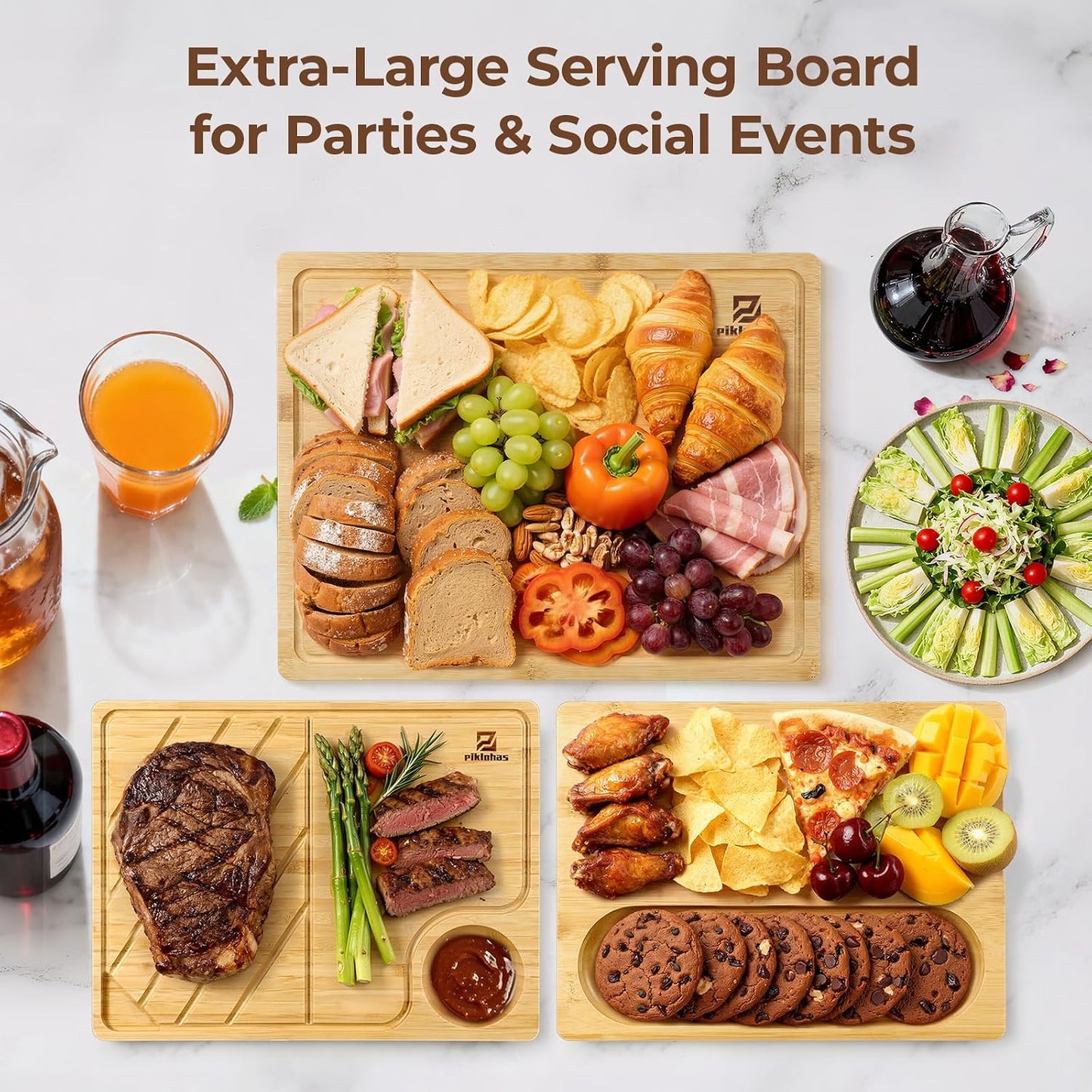 Set 4 Tablas Cortar Bambú Cocina con Soporte Antiderrap