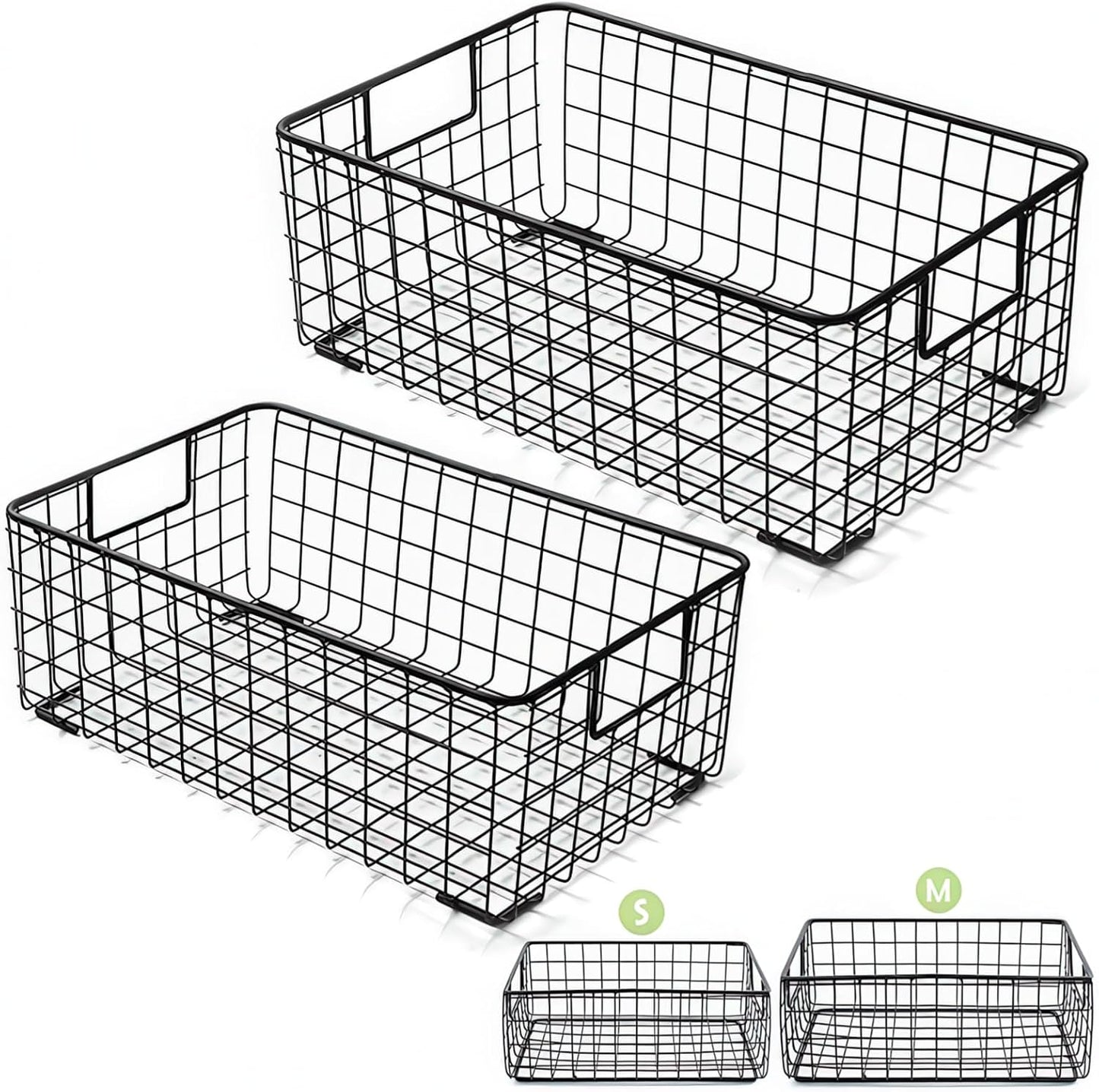 2 Pzas Cestas Almacenamiento Alambre Asas Metal
