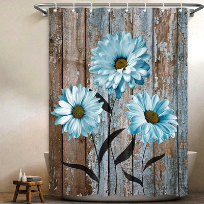 Cortina ducha rústica floral 47x64pulg con ganchos