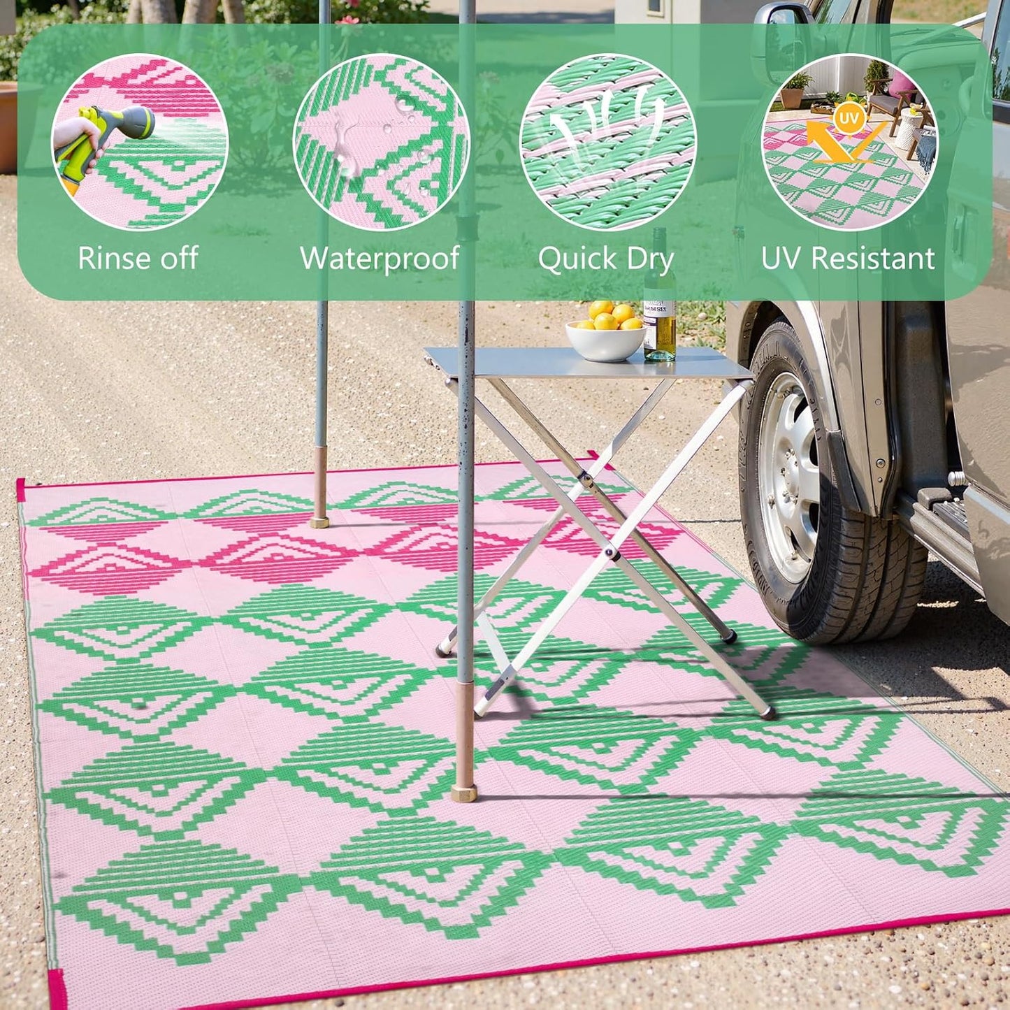 Alfombra impermeable reversible 8x10ft para exteriores