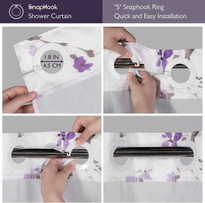 Cortina ducha SnapHook 71x74pulg flor morada