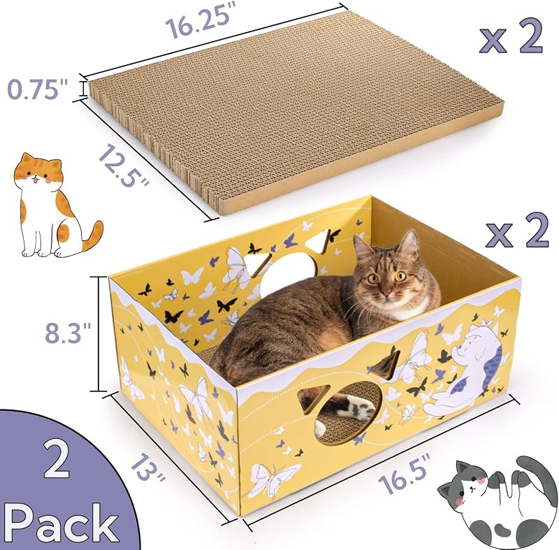 2 Pzas caja rascadora mariposa doble cara 16.5pulg gato