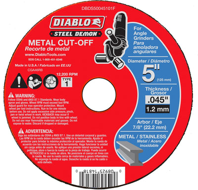 Disco corte metal Demon acero tipo 1 5pulg 7/8 eje 12200RPM