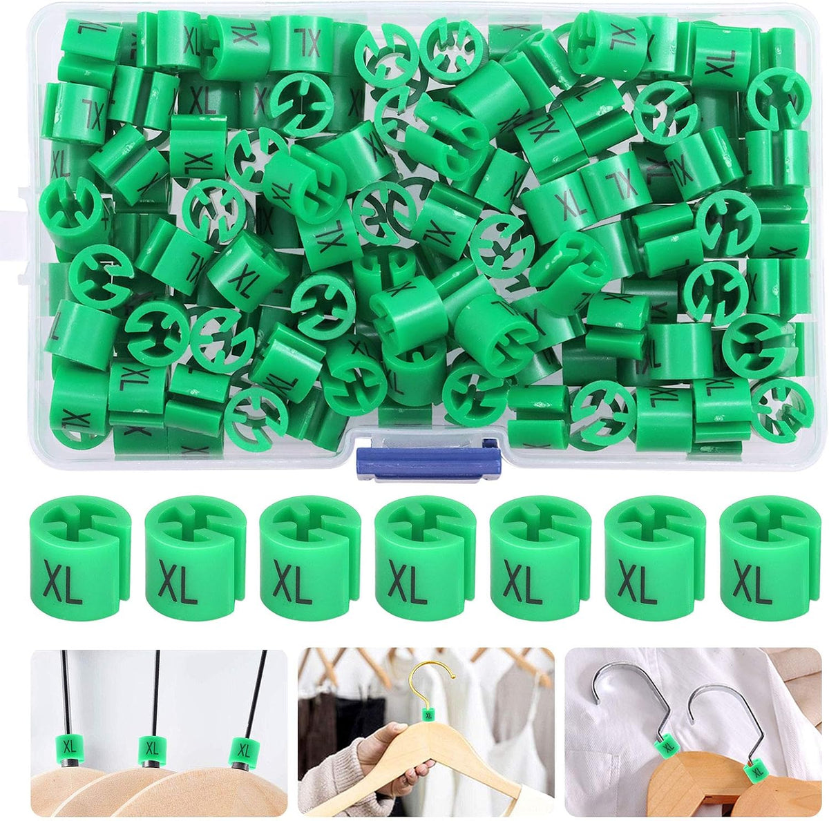 Set 150 marcadores ropa verde XL plástico con caja