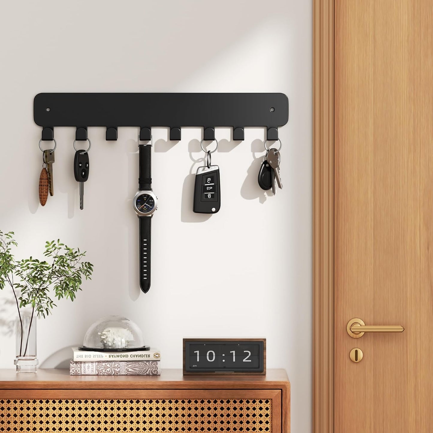 Soporte adhesivo para llaves con 8 ganchos metal negro set 2