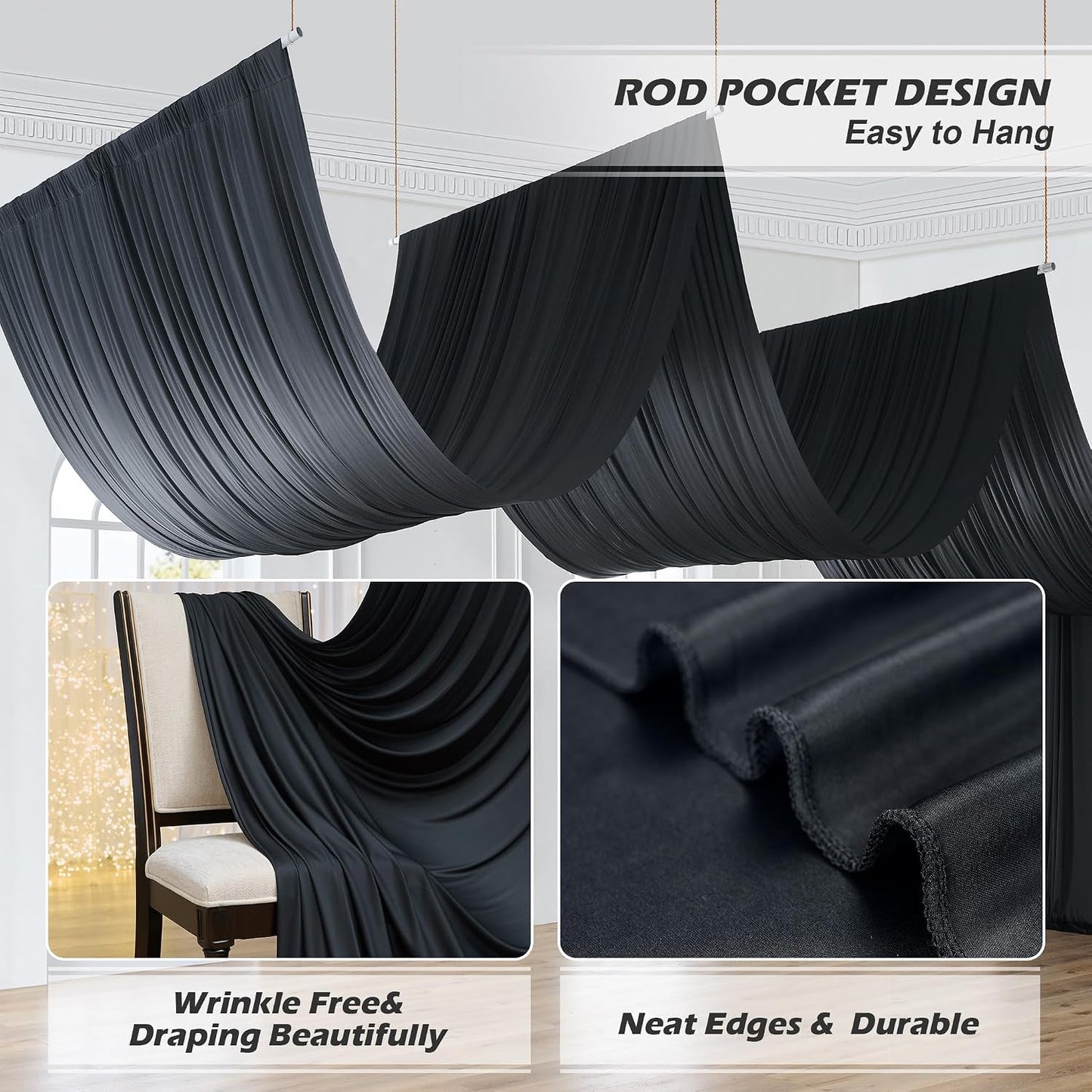 Cortinas techo negras 20x20ft poliéster 4 paneles 5x20