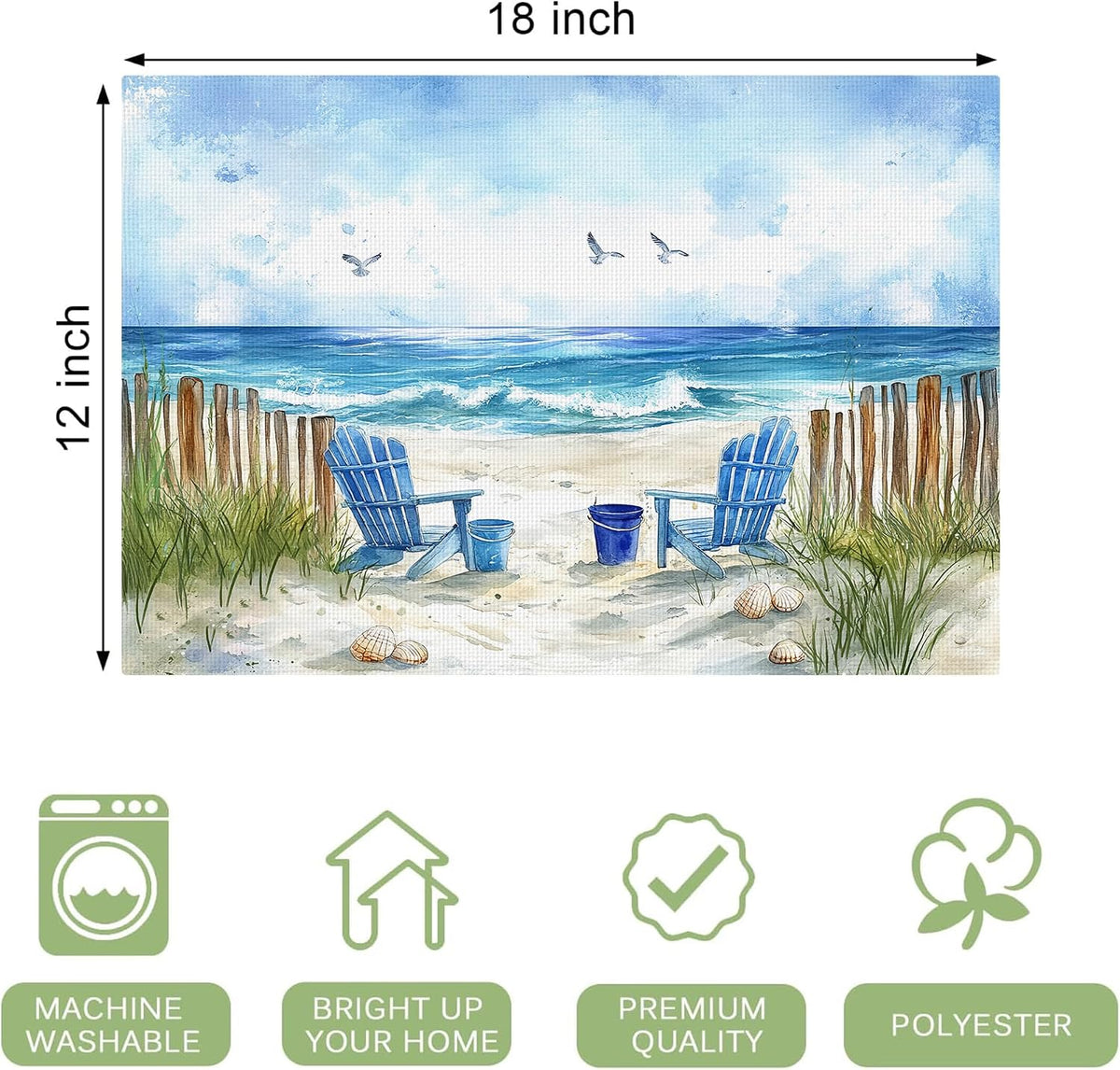 Set 4 manteles playa lavables 12x18pulg decoración hogar