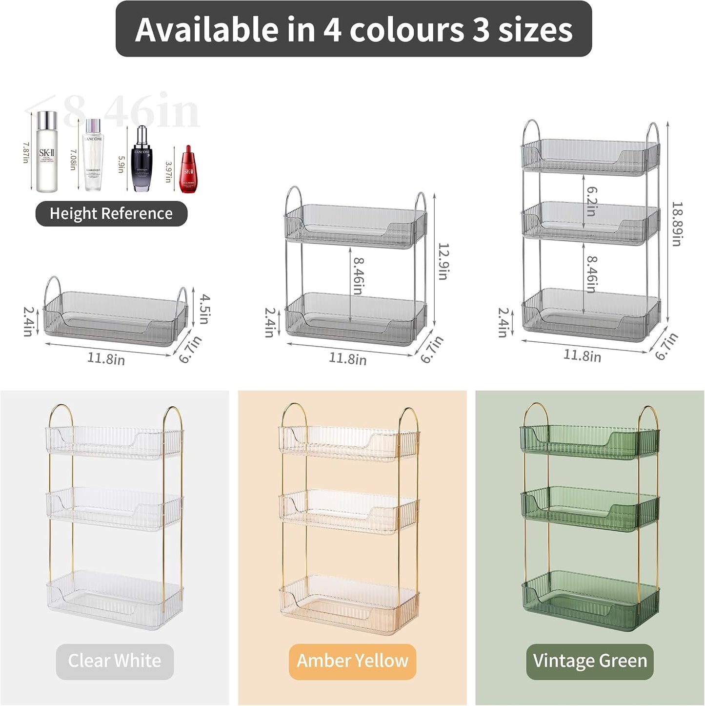Organiz. baño 3 niveles bandeja maquillaje piel gris
